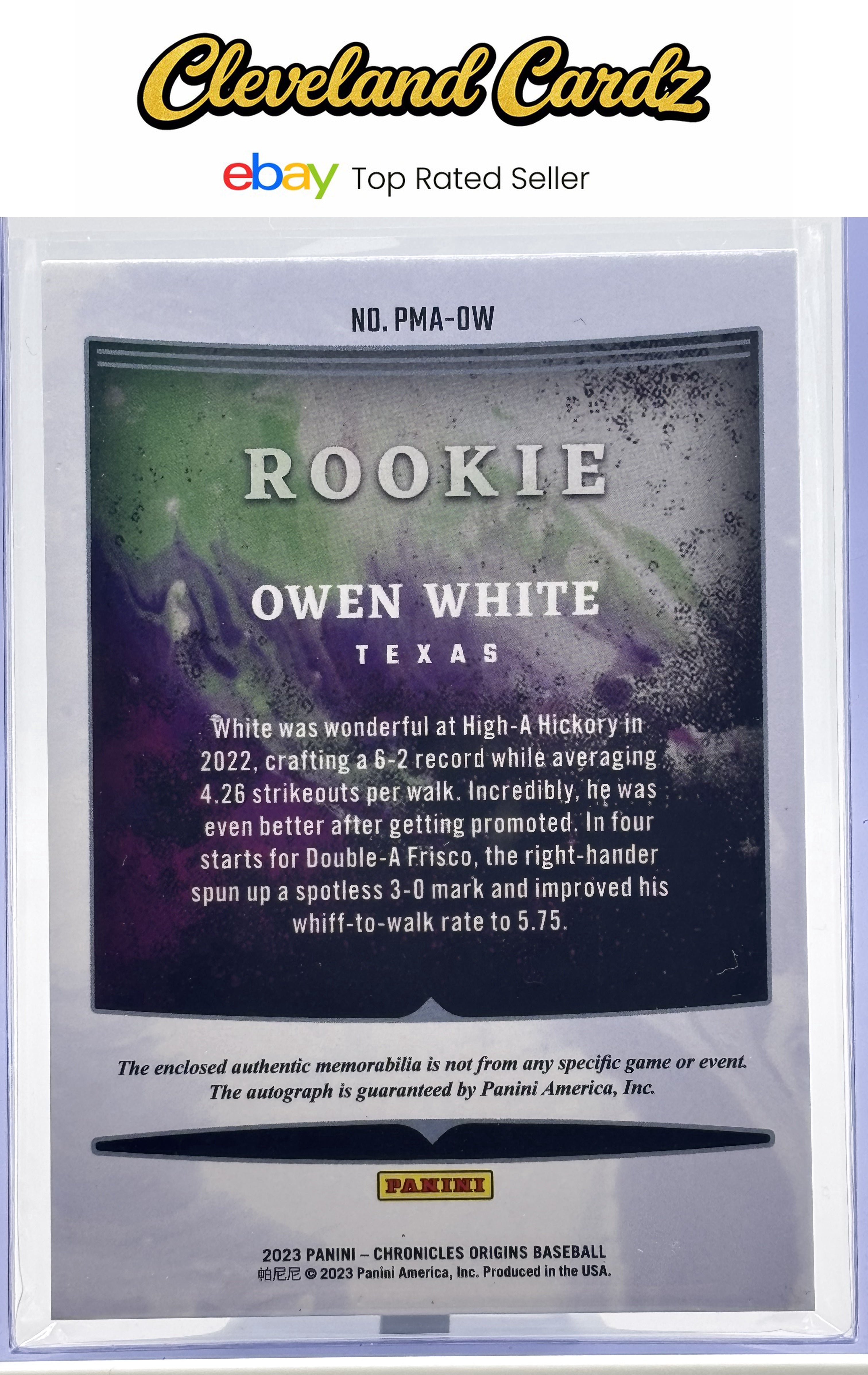 2023 Panini Origins Rookie Material Auto Blue #PMA-OW Owen White #/25 RC