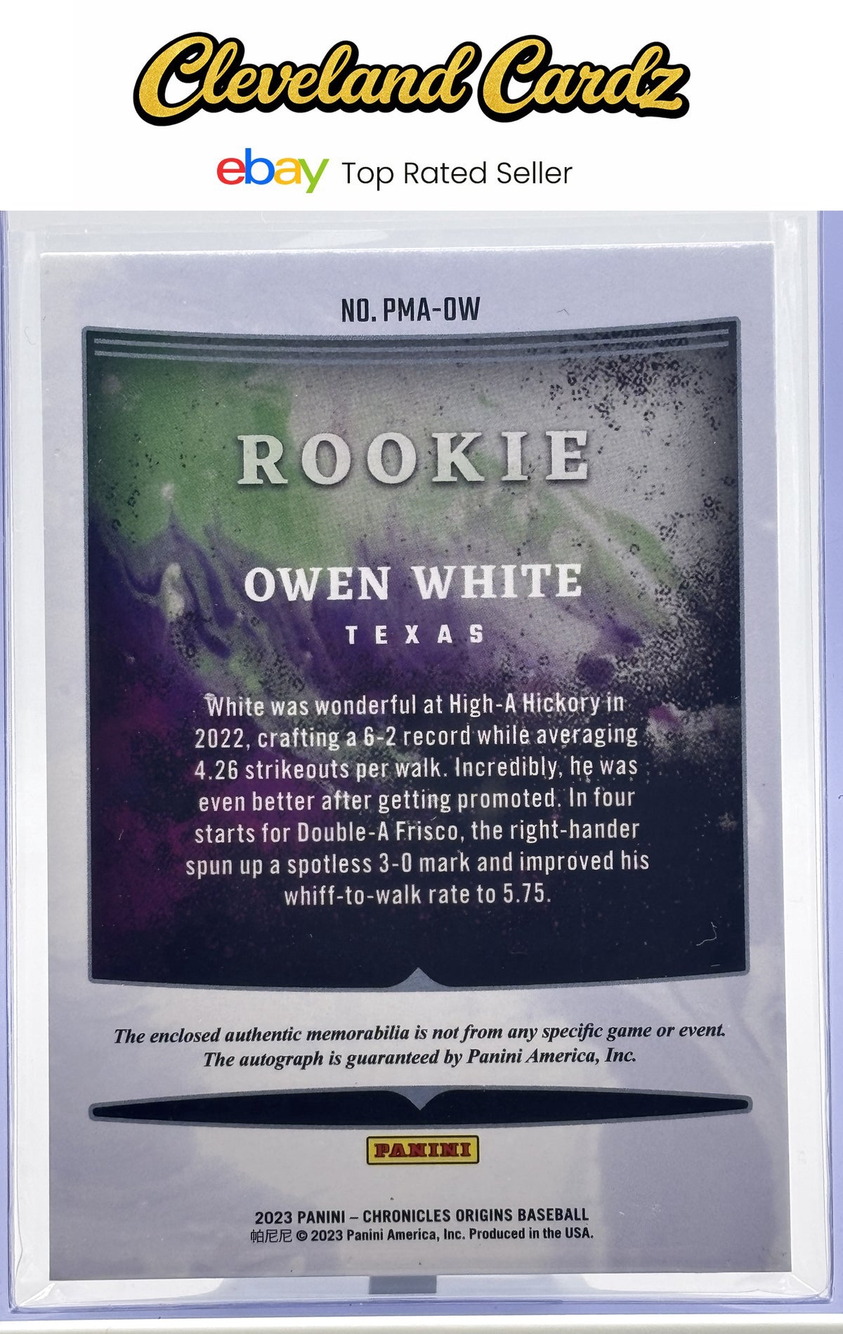 2023 Panini Origins Rookie Material Auto Blue #PMA-OW Owen White #/25 RC