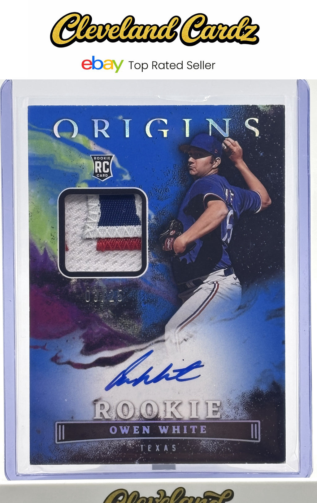 2023 Panini Origins Rookie Material Auto Blue #PMA-OW Owen White #/25 RC