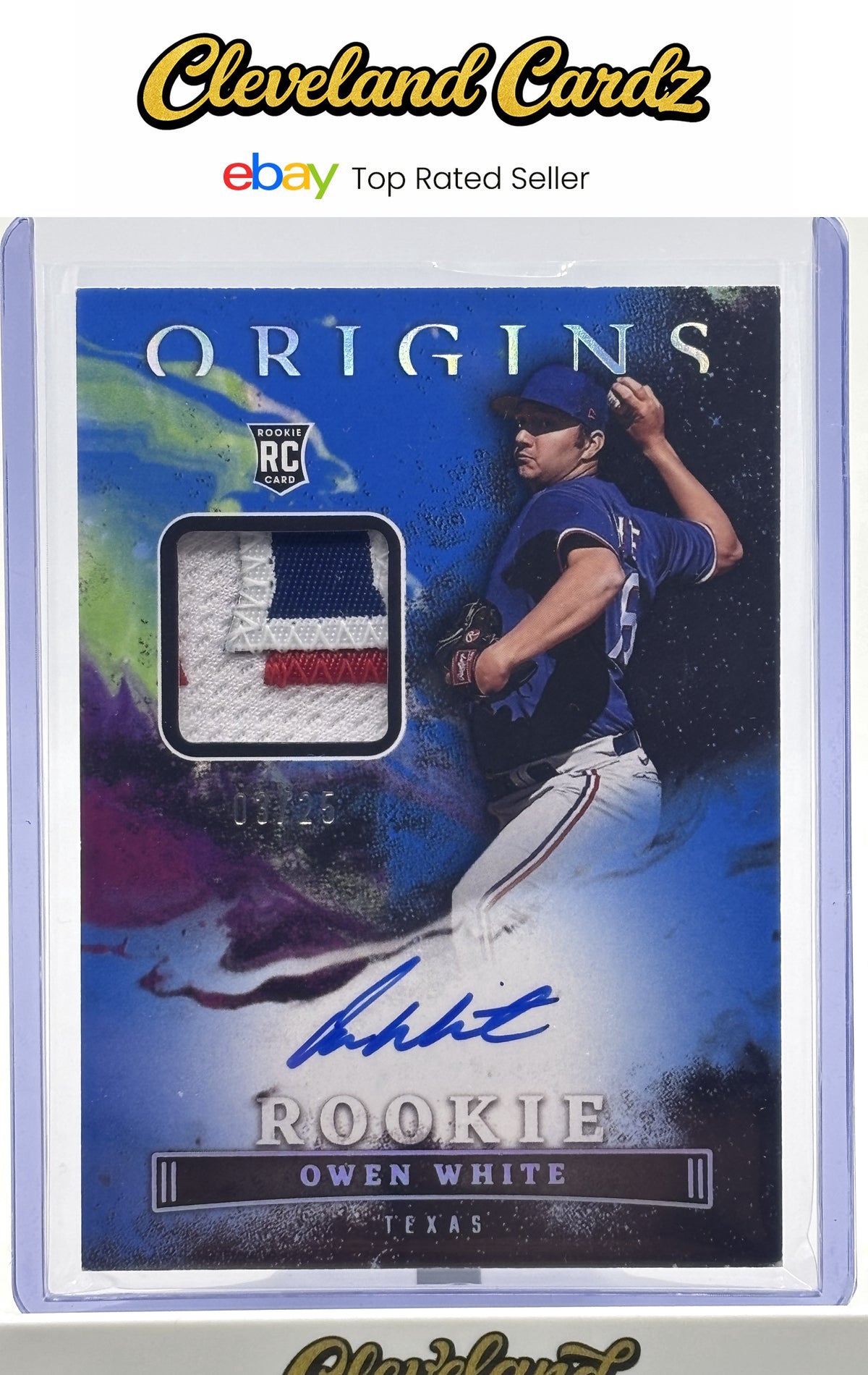 2023 Panini Origins Rookie Material Auto Blue #PMA-OW Owen White #/25 RC