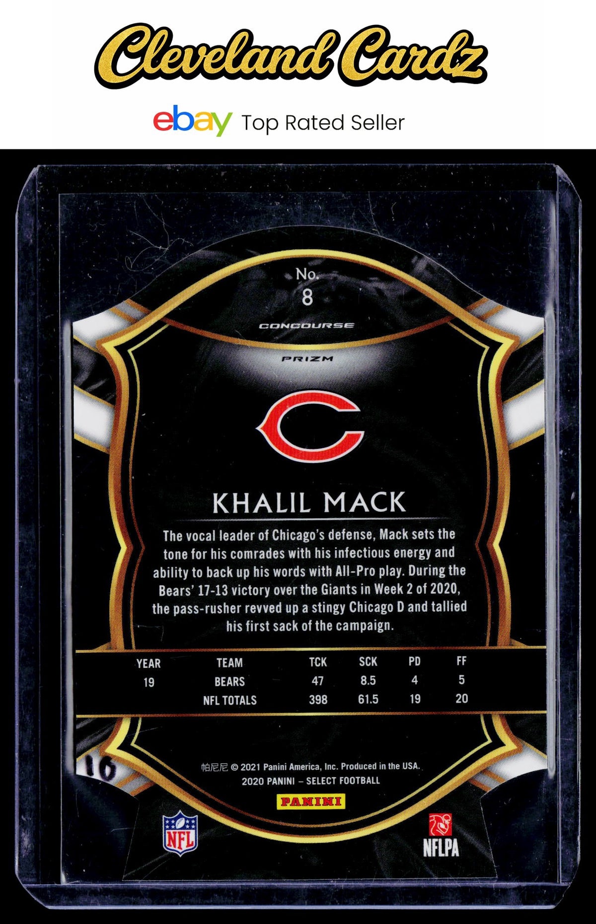 2020 Panini Select #8 Khalil Mack Light Blue Prizm Die Cut