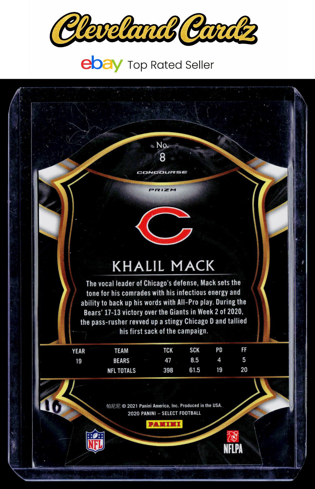 2020 Panini Select #8 Khalil Mack Light Blue Prizm Die Cut