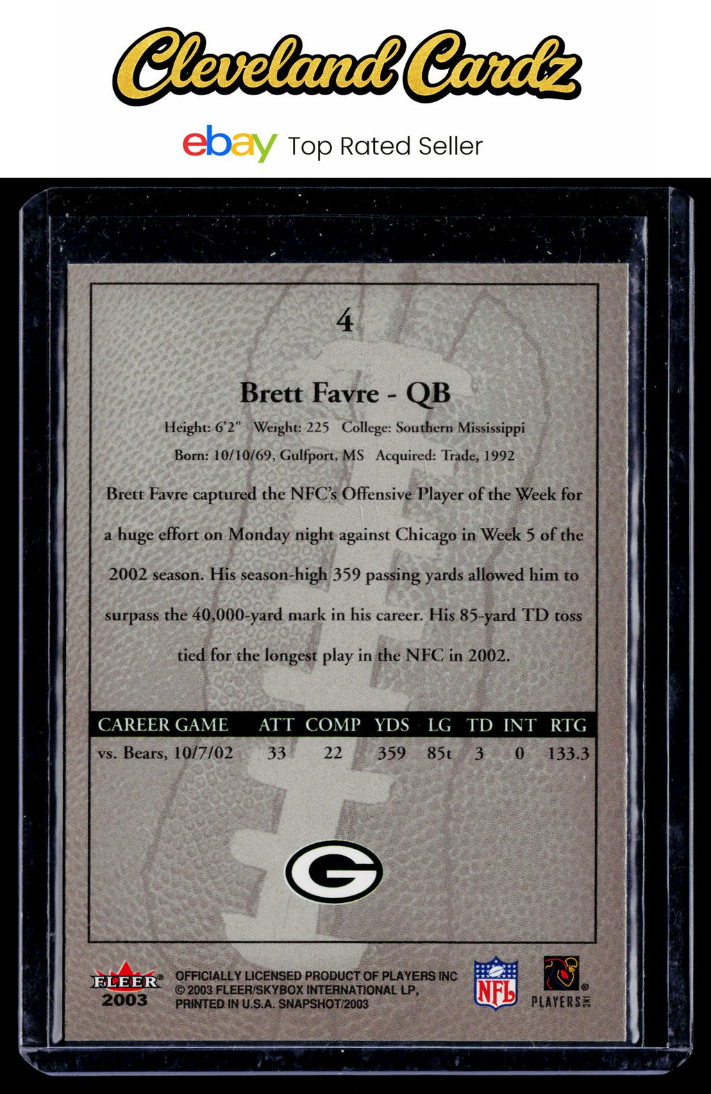 2003 Fleer Snapshot #4 Brett Favre