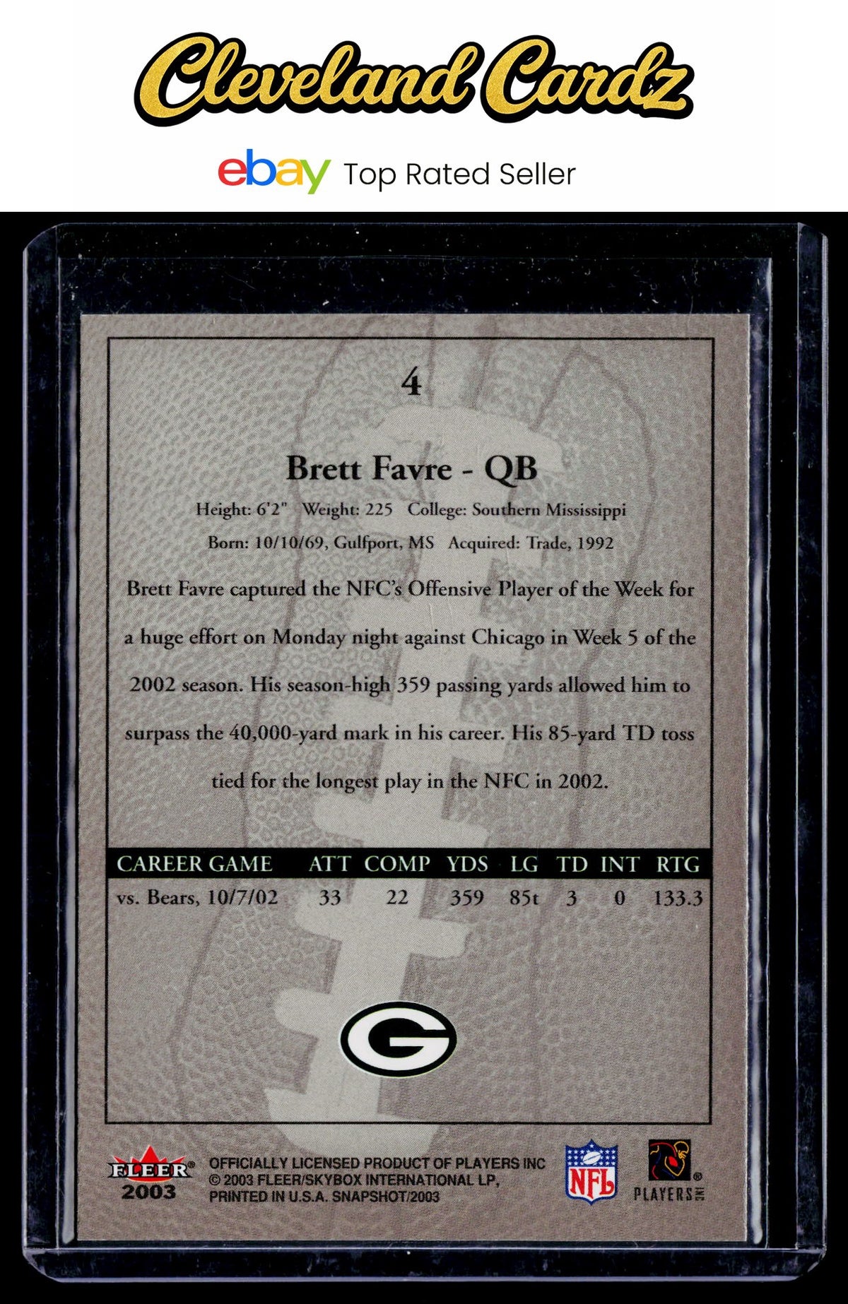 2003 Fleer Snapshot #4 Brett Favre