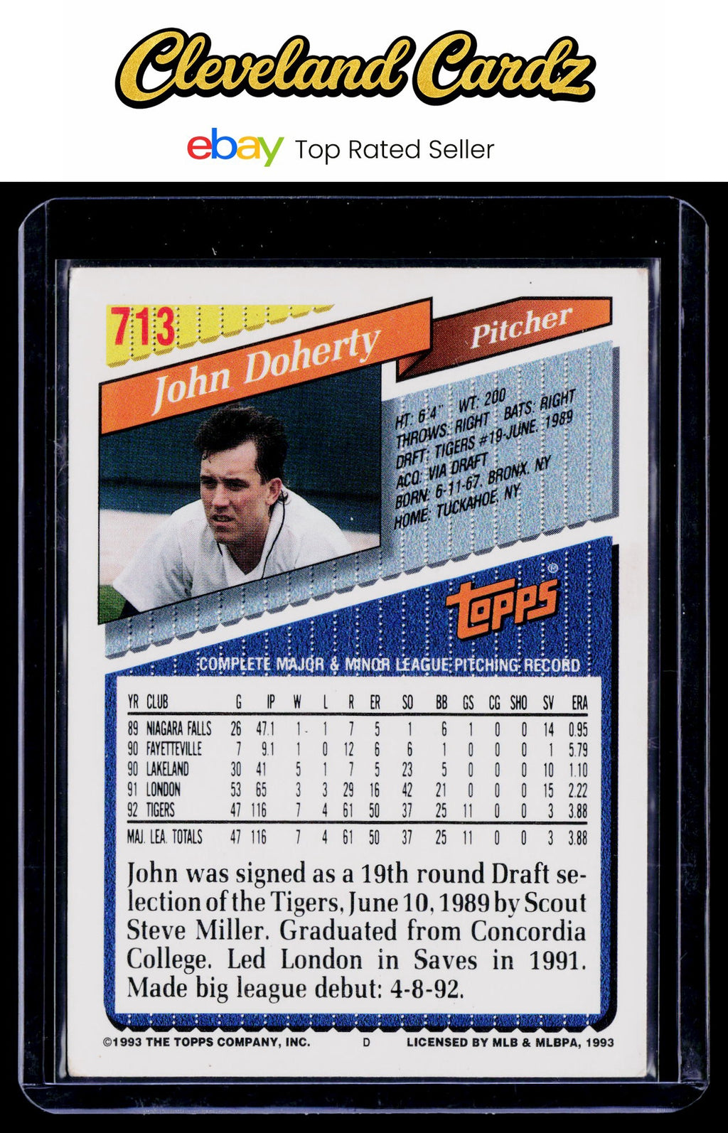 1993 Topps #713 John Doherty *READ*