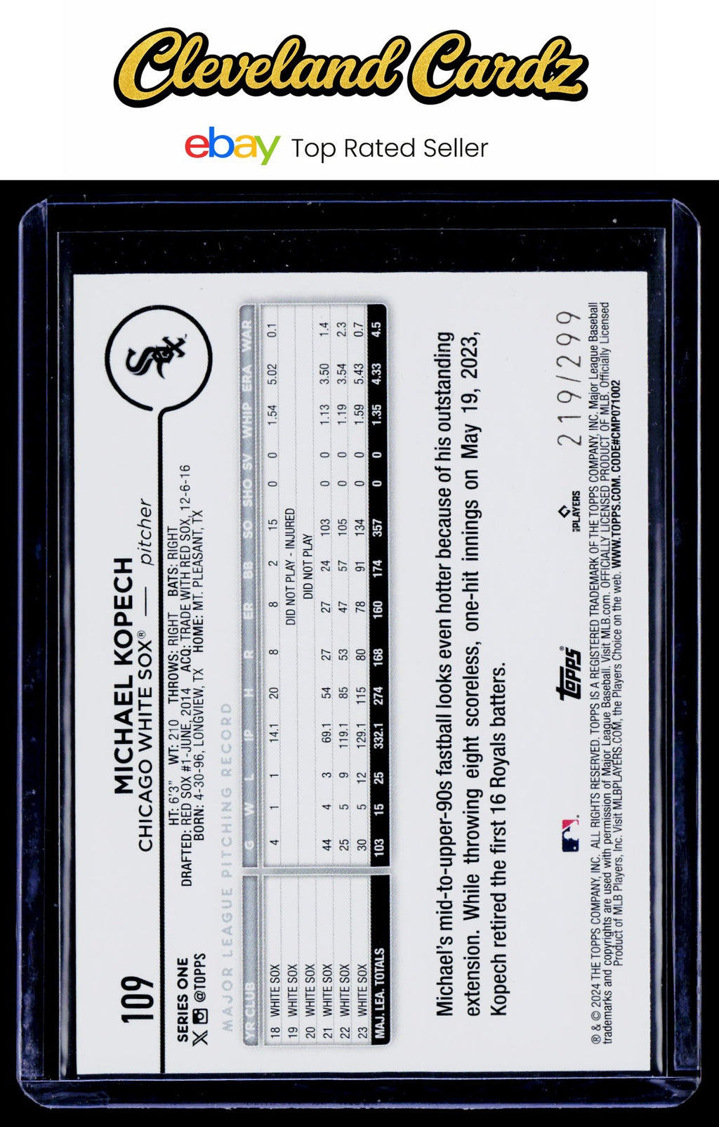 2024 Topps #109 Michael Kopech Red Crackle Foil #/199