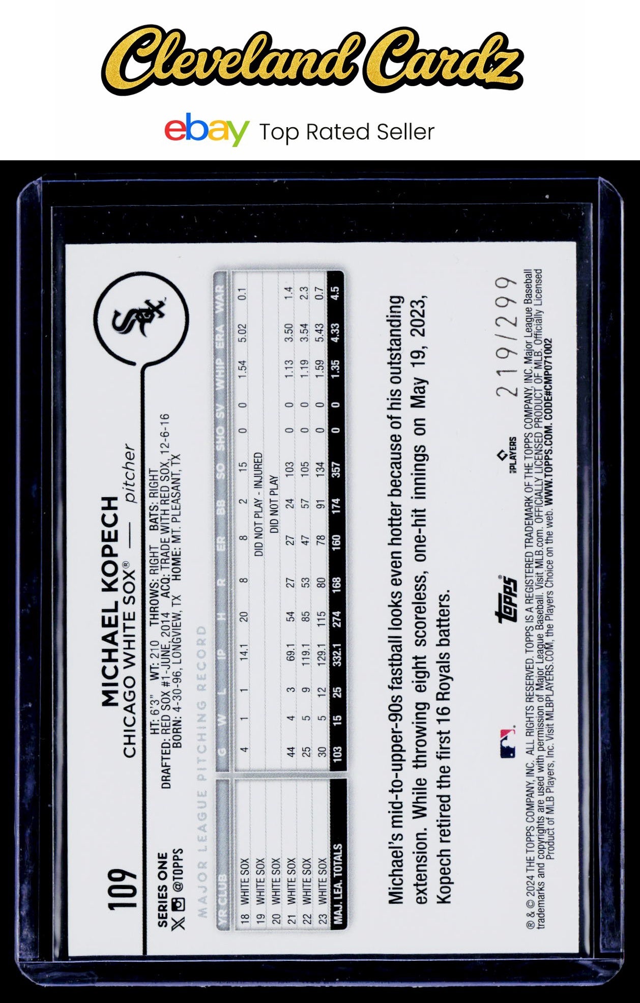 2024 Topps #109 Michael Kopech Red Crackle Foil #/199