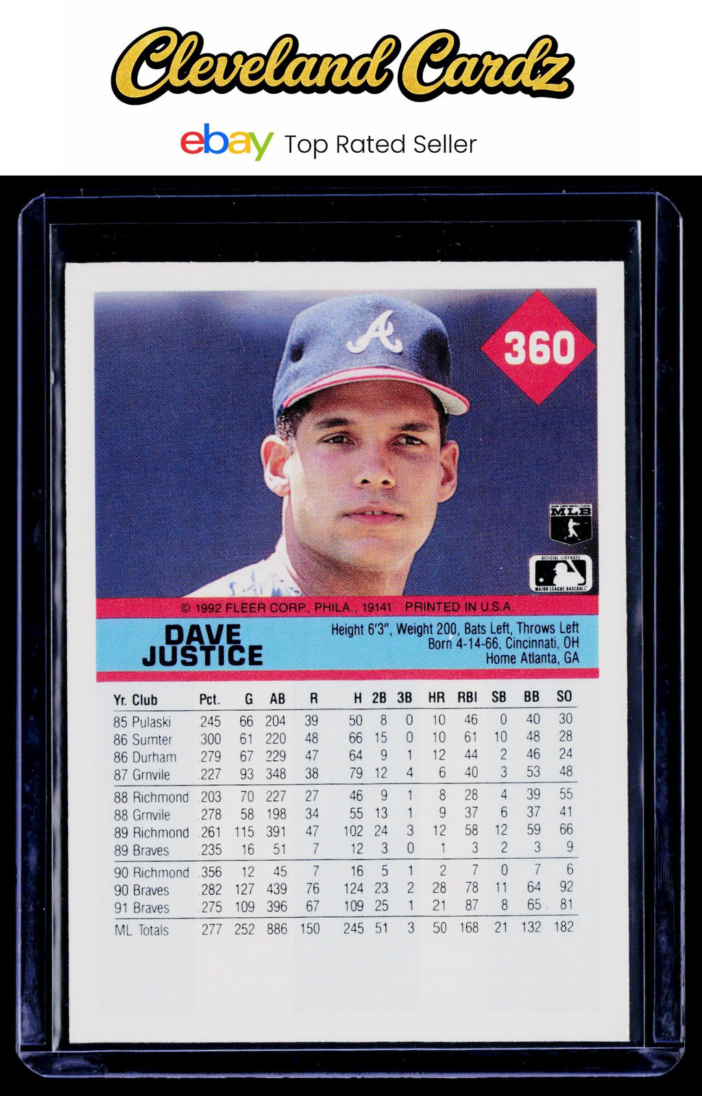 1992 Fleer #360 Dave Justice