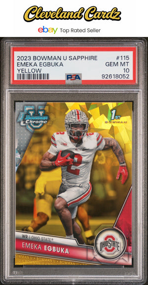 2023 Bowman University Chrome Sapphire #115 Emeka Egbuka Yellow #/75 PSA 10 #/75