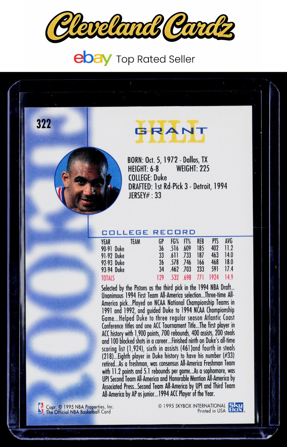 1994-95 Hoops Schick NBA Rookies #NNO Grant Hill RC