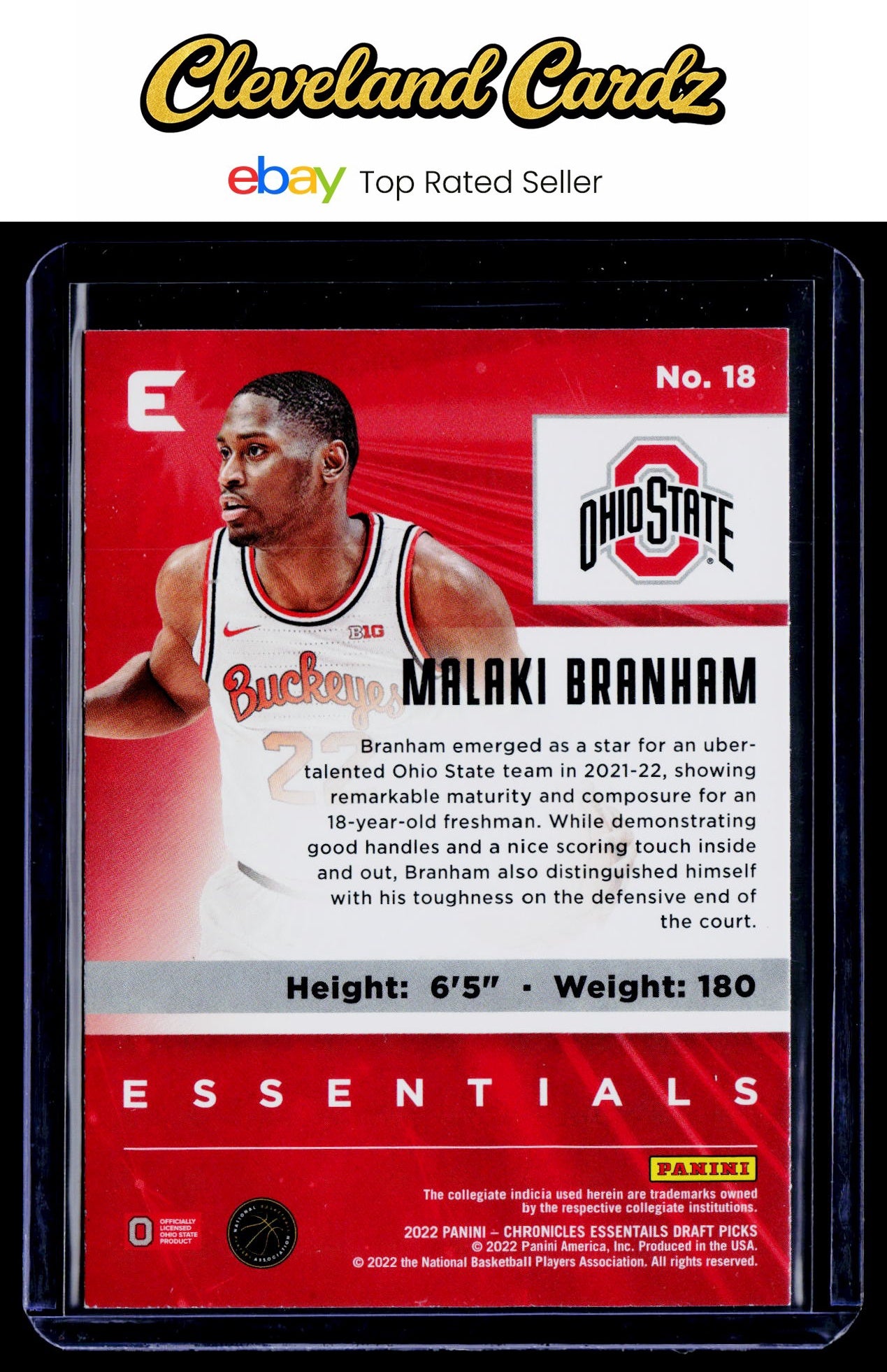 2022 Panini Chronicles Draft Picks #18 Malaki Branham Essentials RC