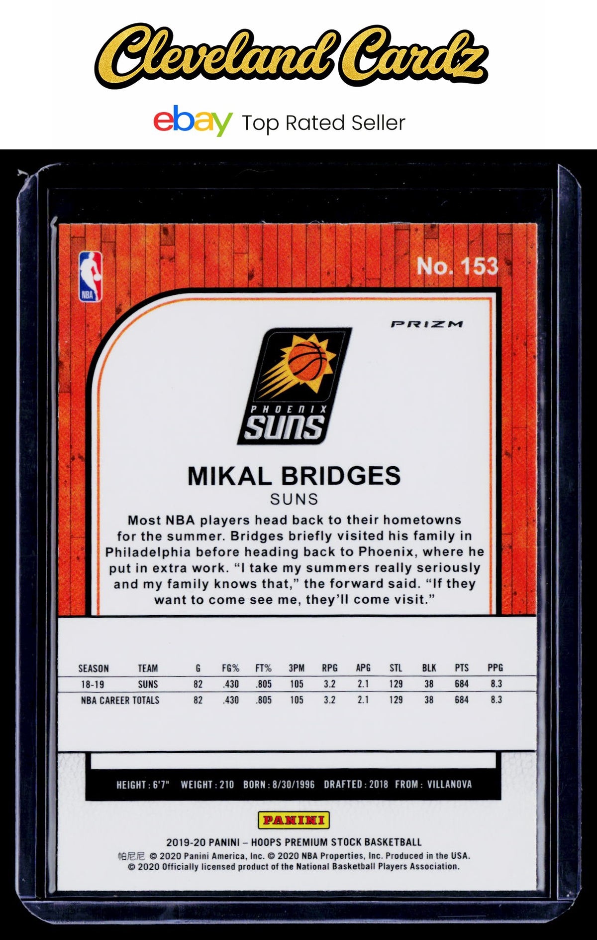 2019-20 Hoops Premium Stock #153 Mikal Bridges Prizm Silver
