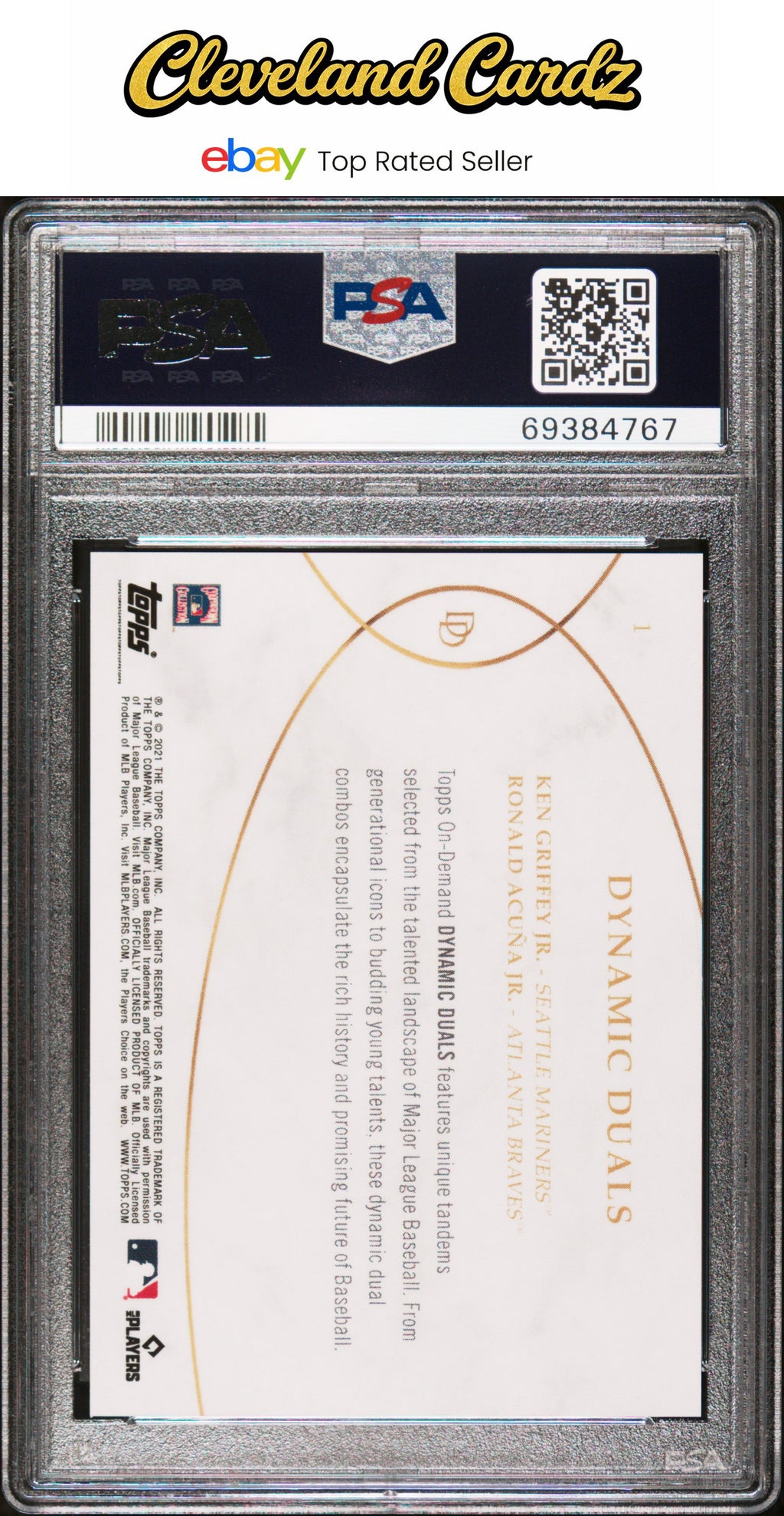 2021 Topps Dynamic Duals #1 Griffey Jr./Acuna Jr. Blue #/25 PSA 10