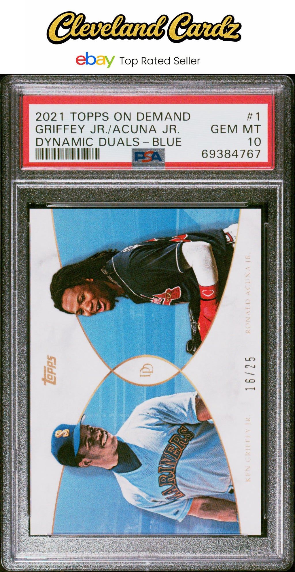 2021 Topps Dynamic Duals #1 Griffey Jr./Acuna Jr. Blue #/25 PSA 10