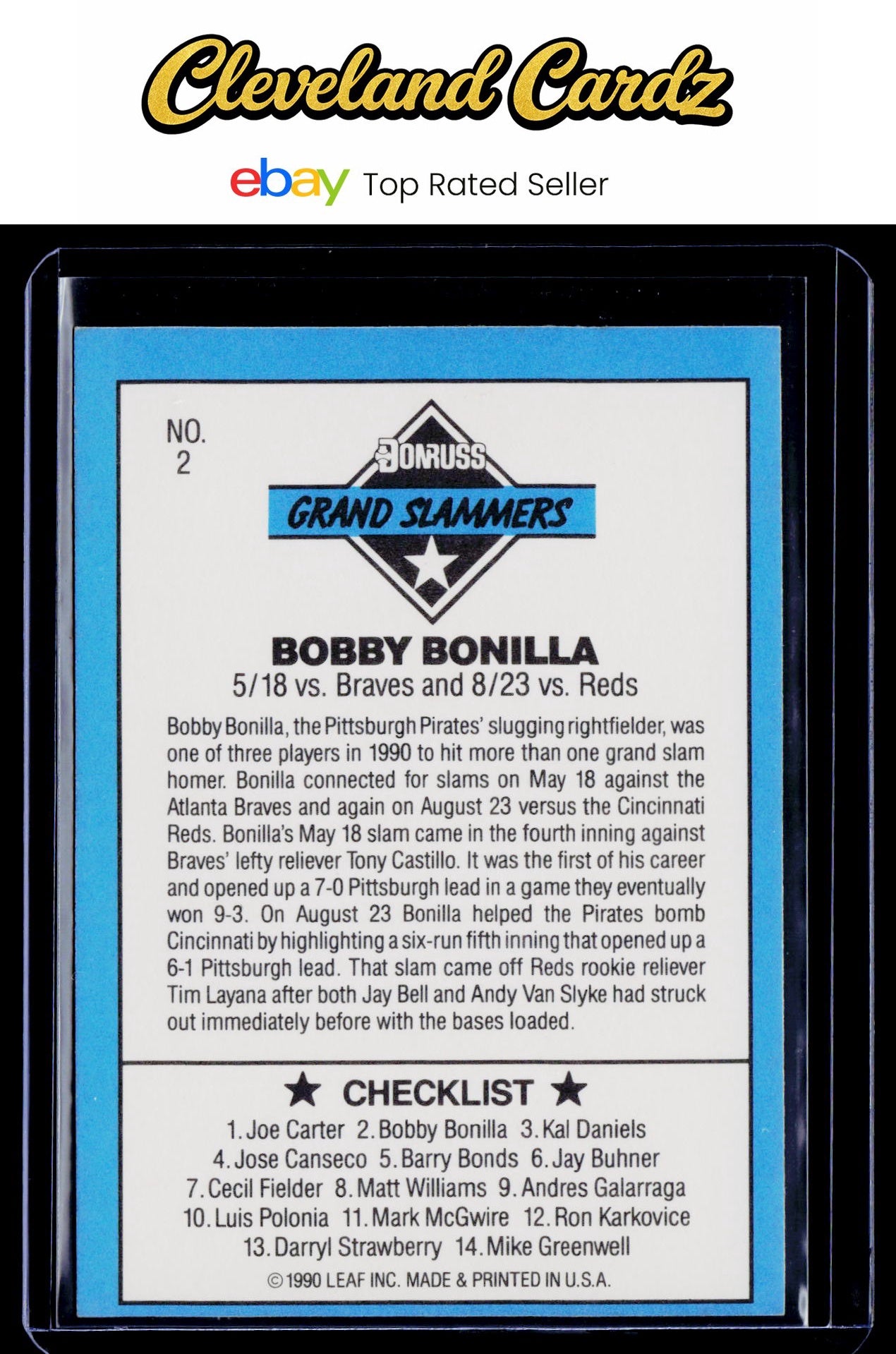 1991 Donruss #2c Bobby Bonilla Grand Slammers : Factory Set Border