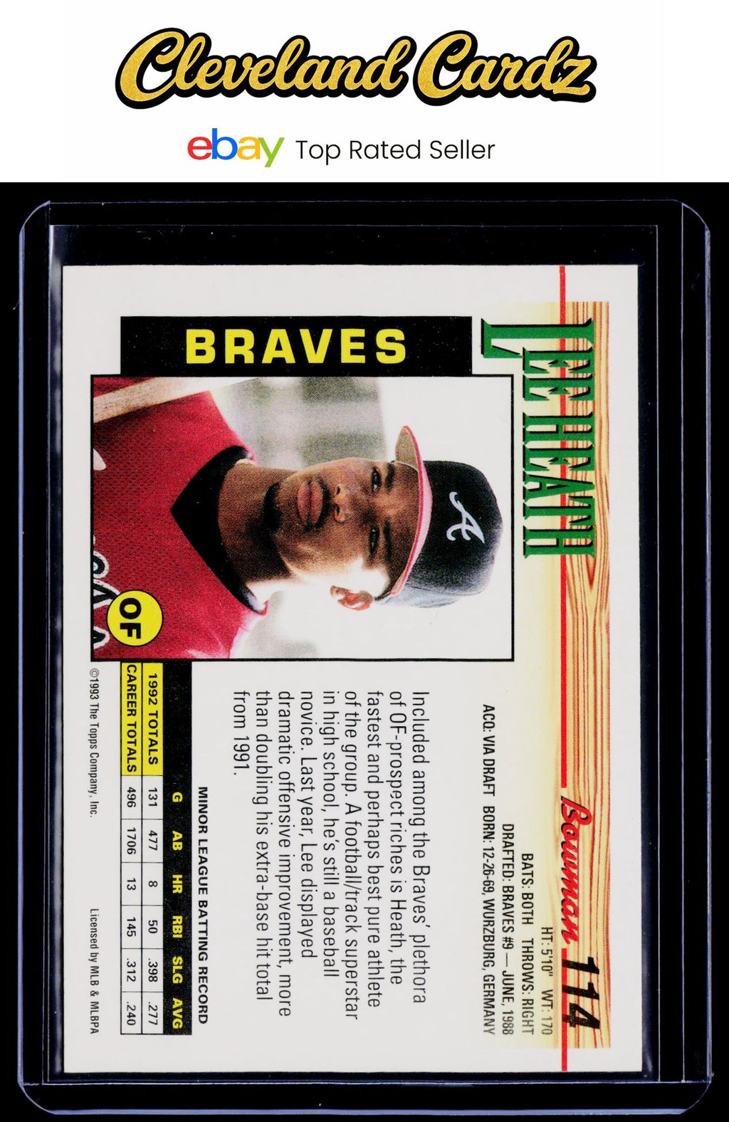 1993 Bowman #114 Lee Heath RC