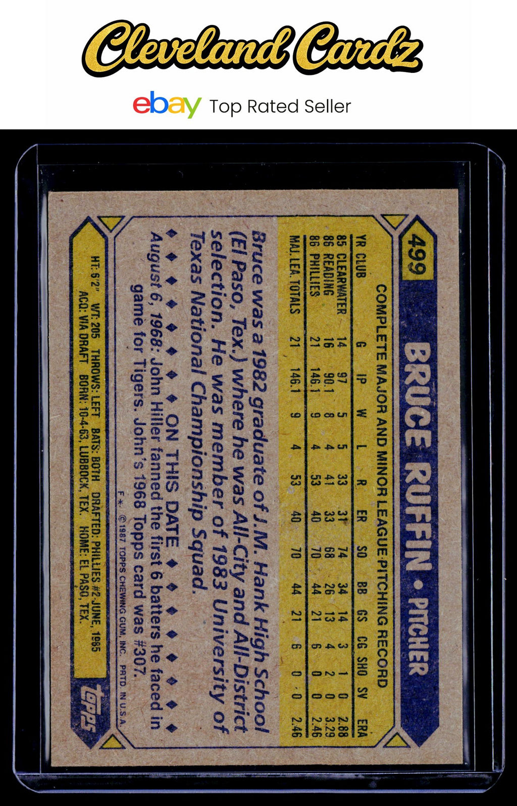 1987 Topps #499 Bruce Ruffin RC