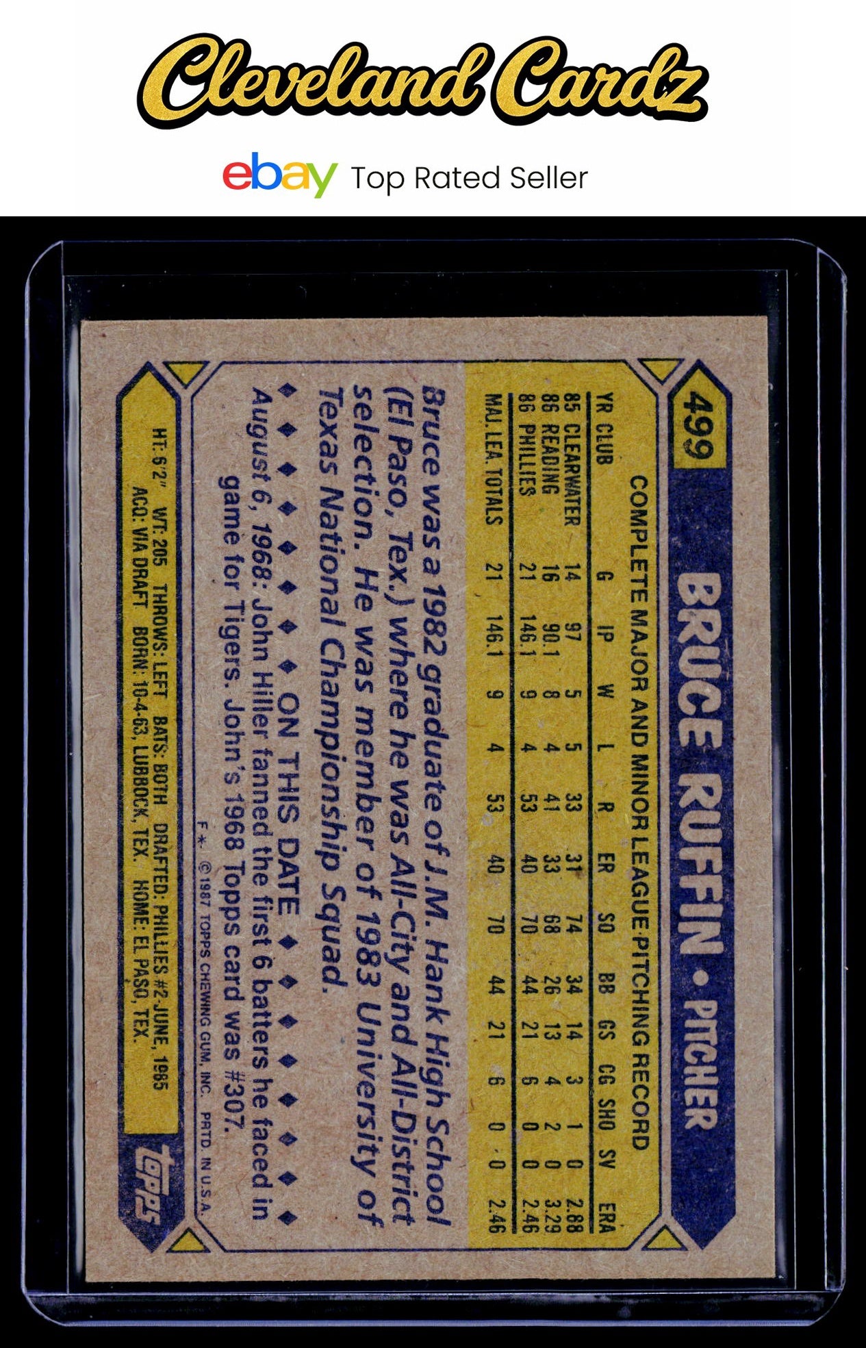 1987 Topps #499 Bruce Ruffin RC
