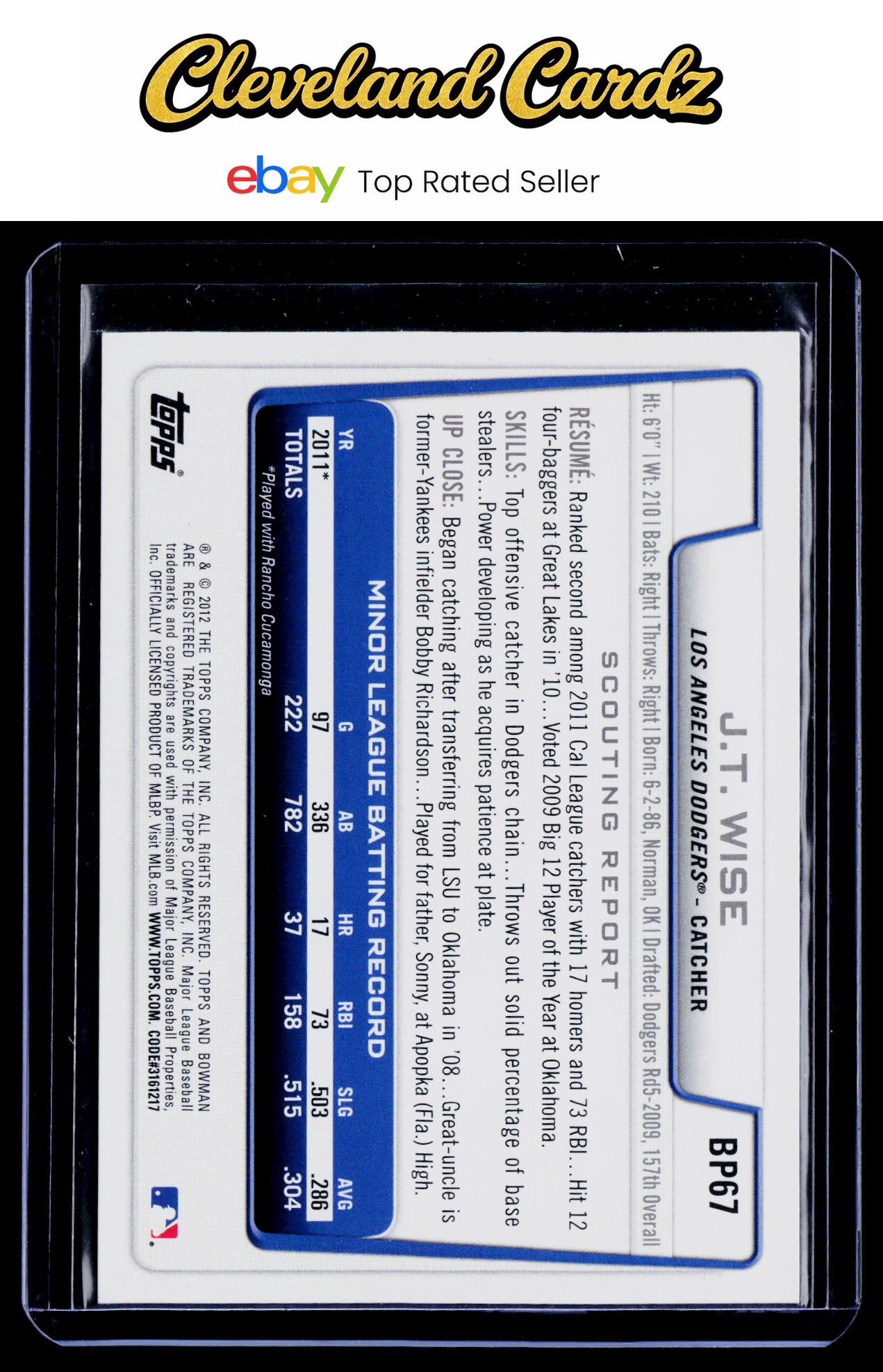 2012 Bowman #BP67 J.T. Wise Prospects Purple