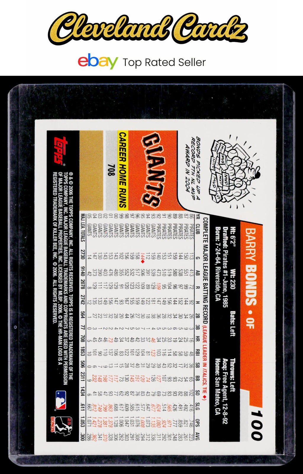 2006 Topps #100 Barry Bonds