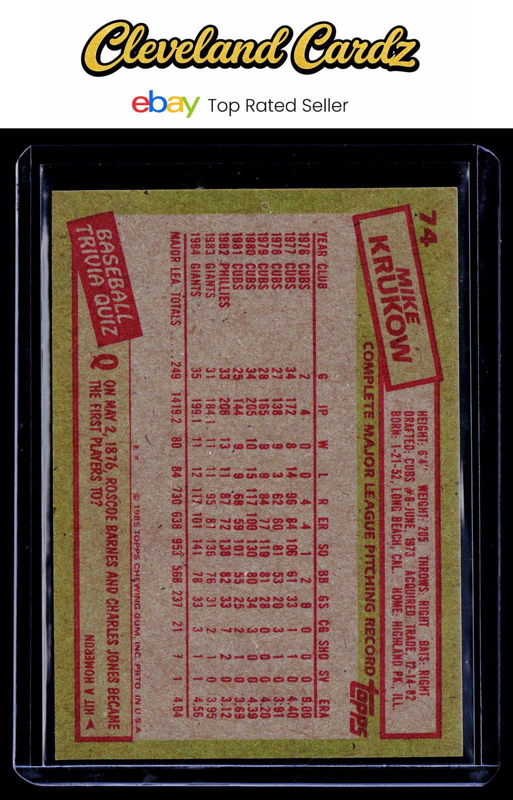 1985 Topps #74 Mike Krukow
