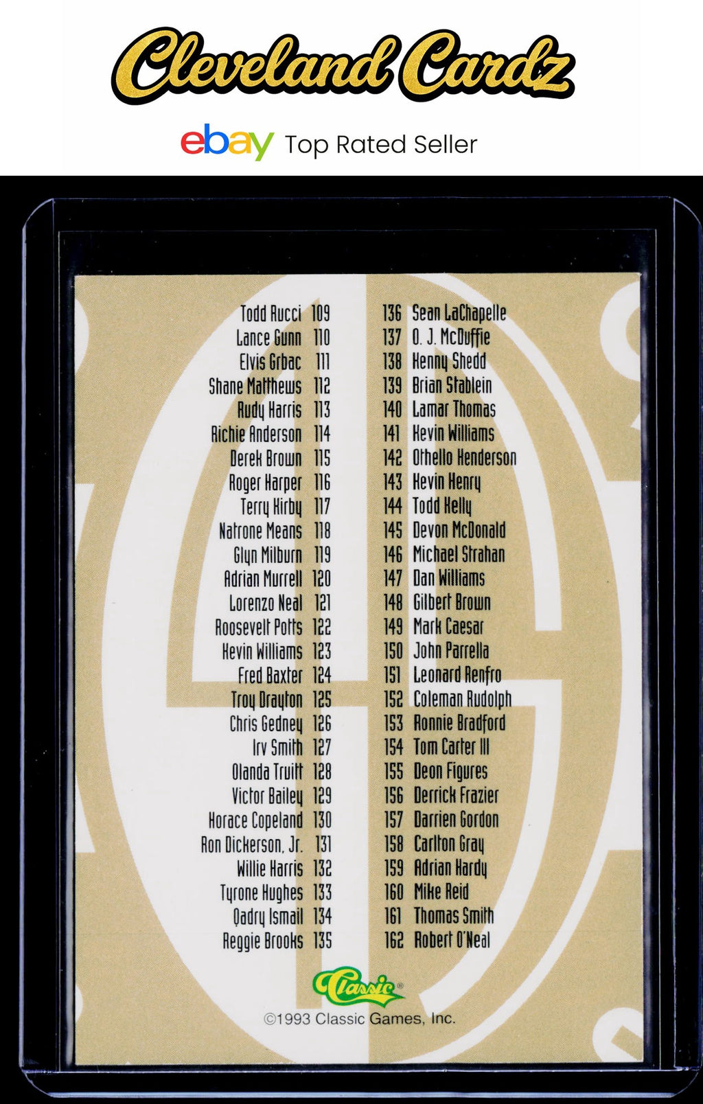 1993 Classic Four Sport #322 Checklist 3: 109-162