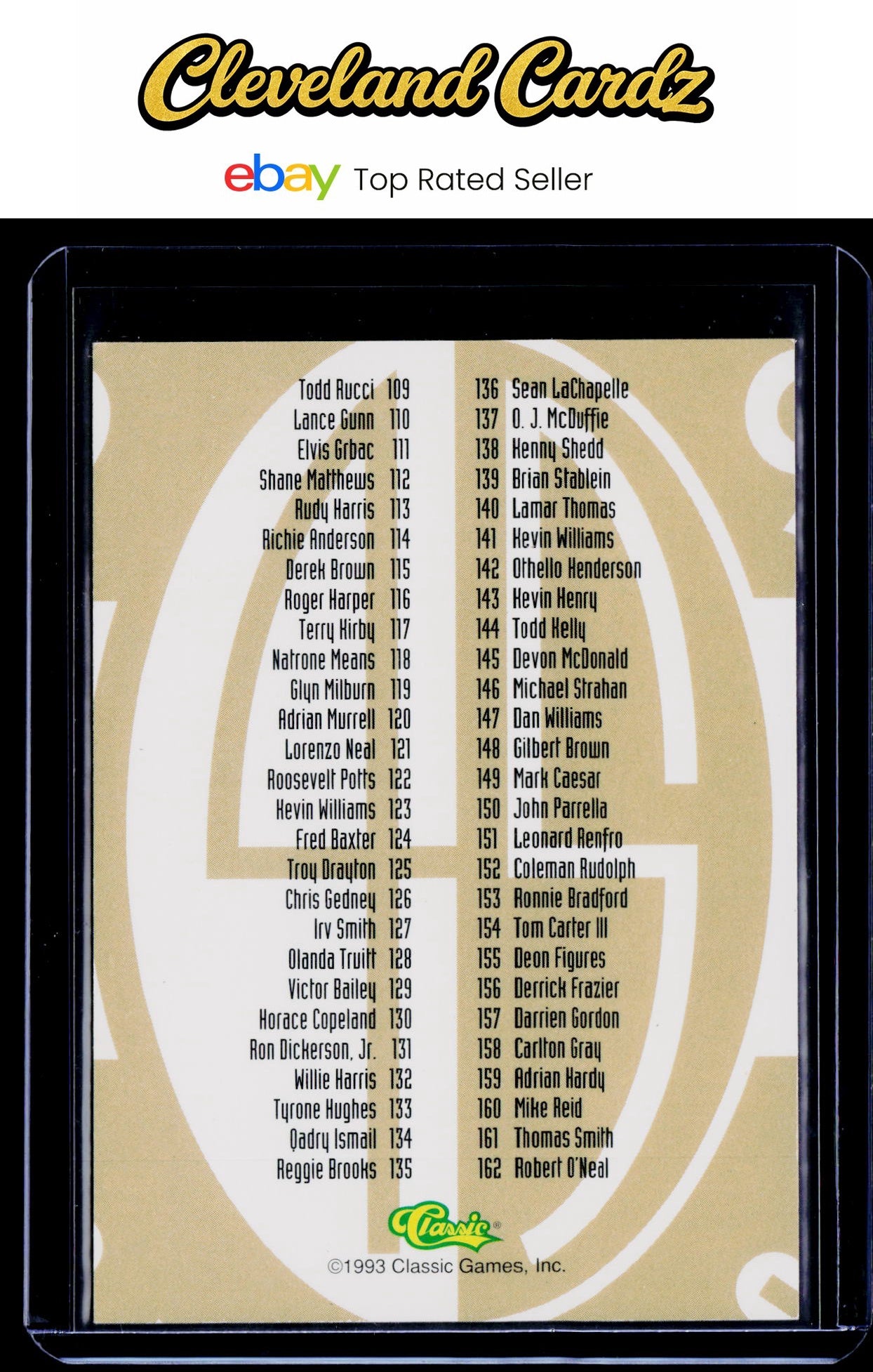 1993 Classic Four Sport #322 Checklist 3: 109-162