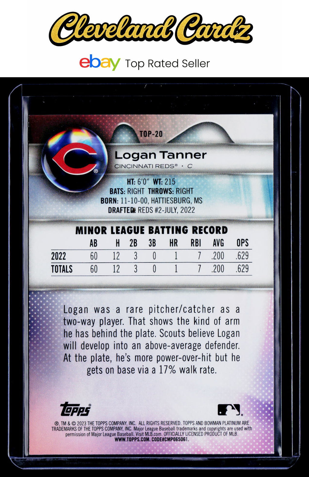 2023 Bowman Platinum #TOP-20 Logan Tanner Top Prospects