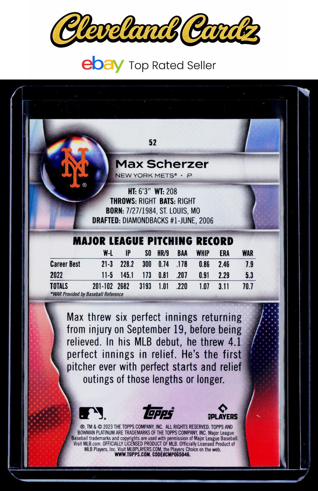2023 Bowman Platinum #52 Max Scherzer