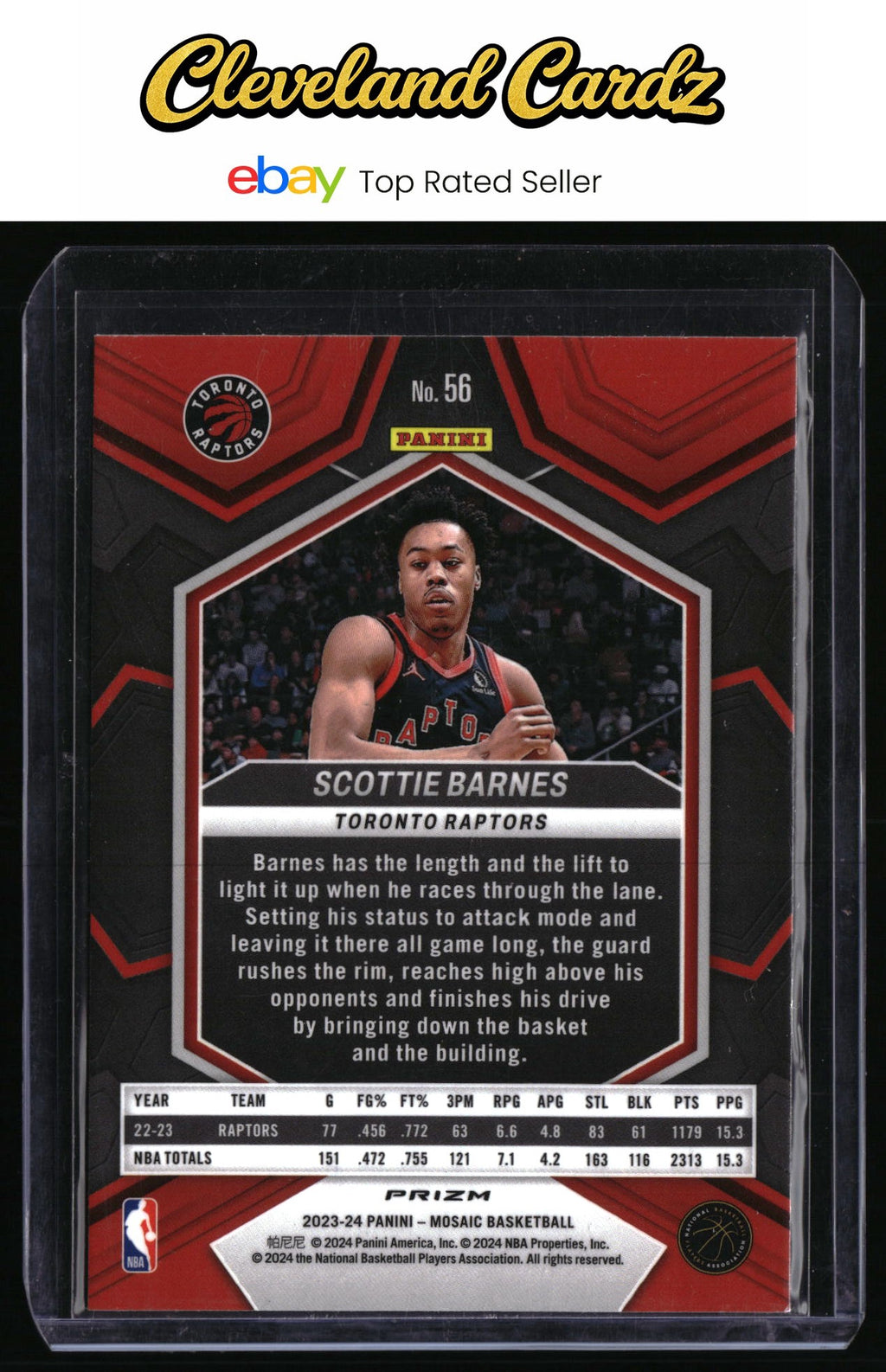 2023-24 Panini Mosaic #56 Scottie Barnes Reactive Yellow Mosaic Prizm