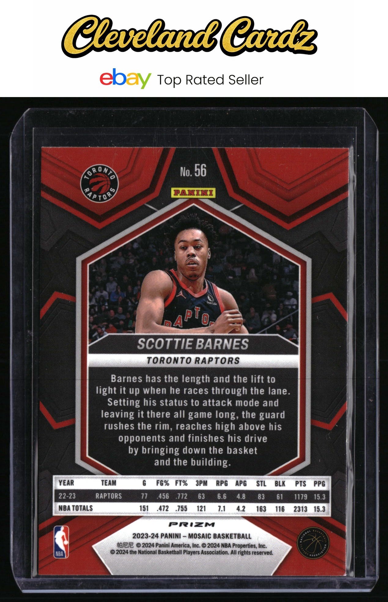 2023-24 Panini Mosaic #56 Scottie Barnes Reactive Yellow Mosaic Prizm