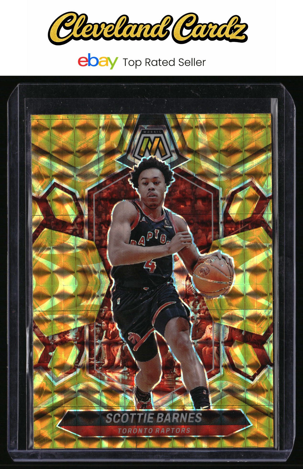 2023-24 Panini Mosaic #56 Scottie Barnes Reactive Yellow Mosaic Prizm