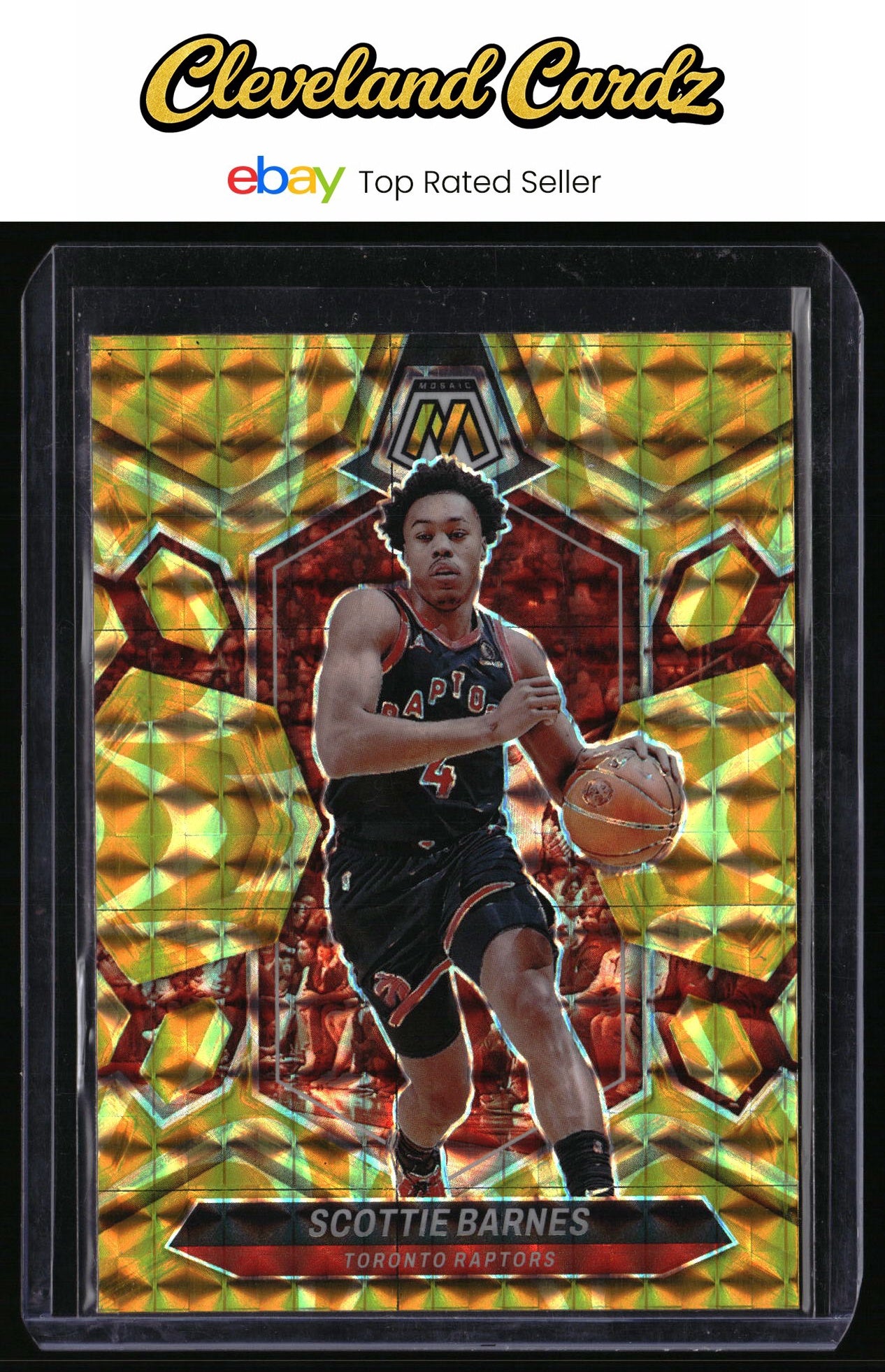 2023-24 Panini Mosaic #56 Scottie Barnes Reactive Yellow Mosaic Prizm