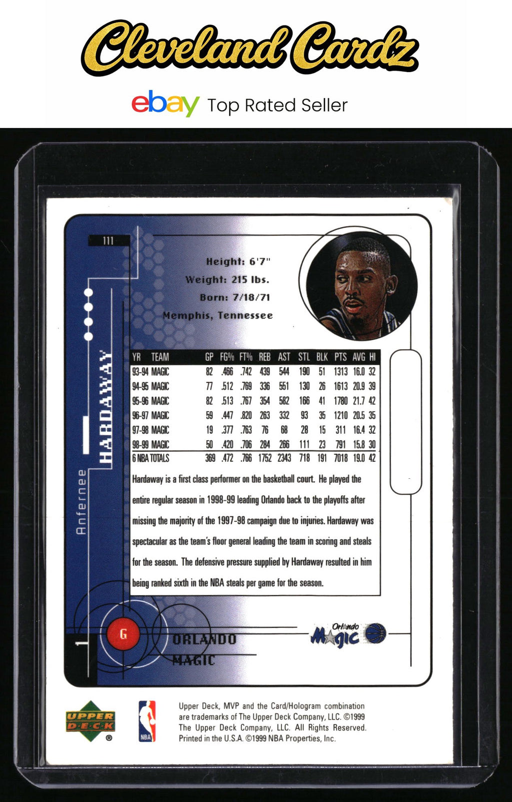 1999-00 Upper Deck MVP #111 Anfernee Hardaway