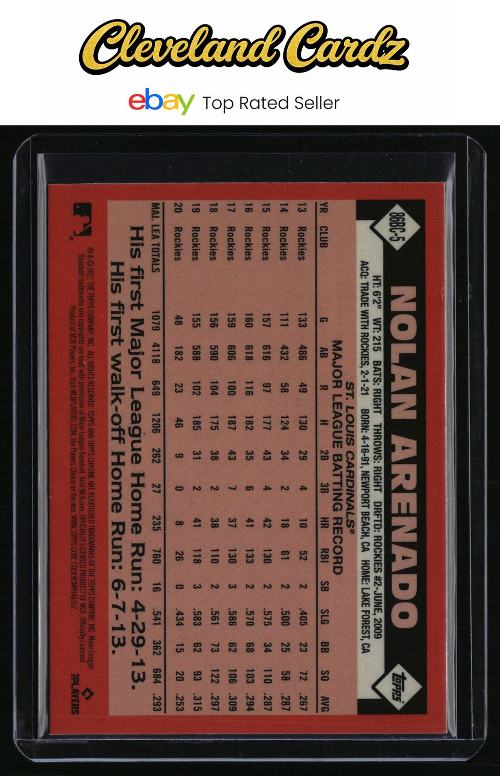 2021 Topps Chrome #86BC-5 Nolan Arenado 1986 Topps Baseball 35th Anniversary