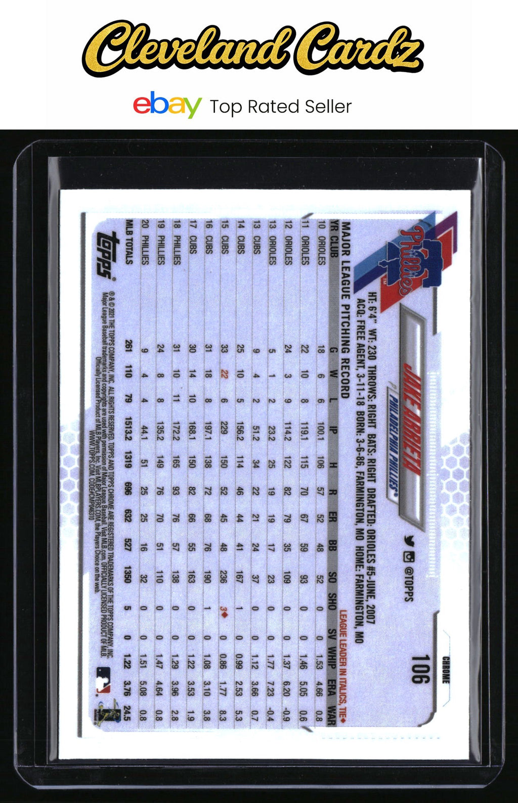 2021 Topps Chrome #106 Jake Arrieta Prism Refractor