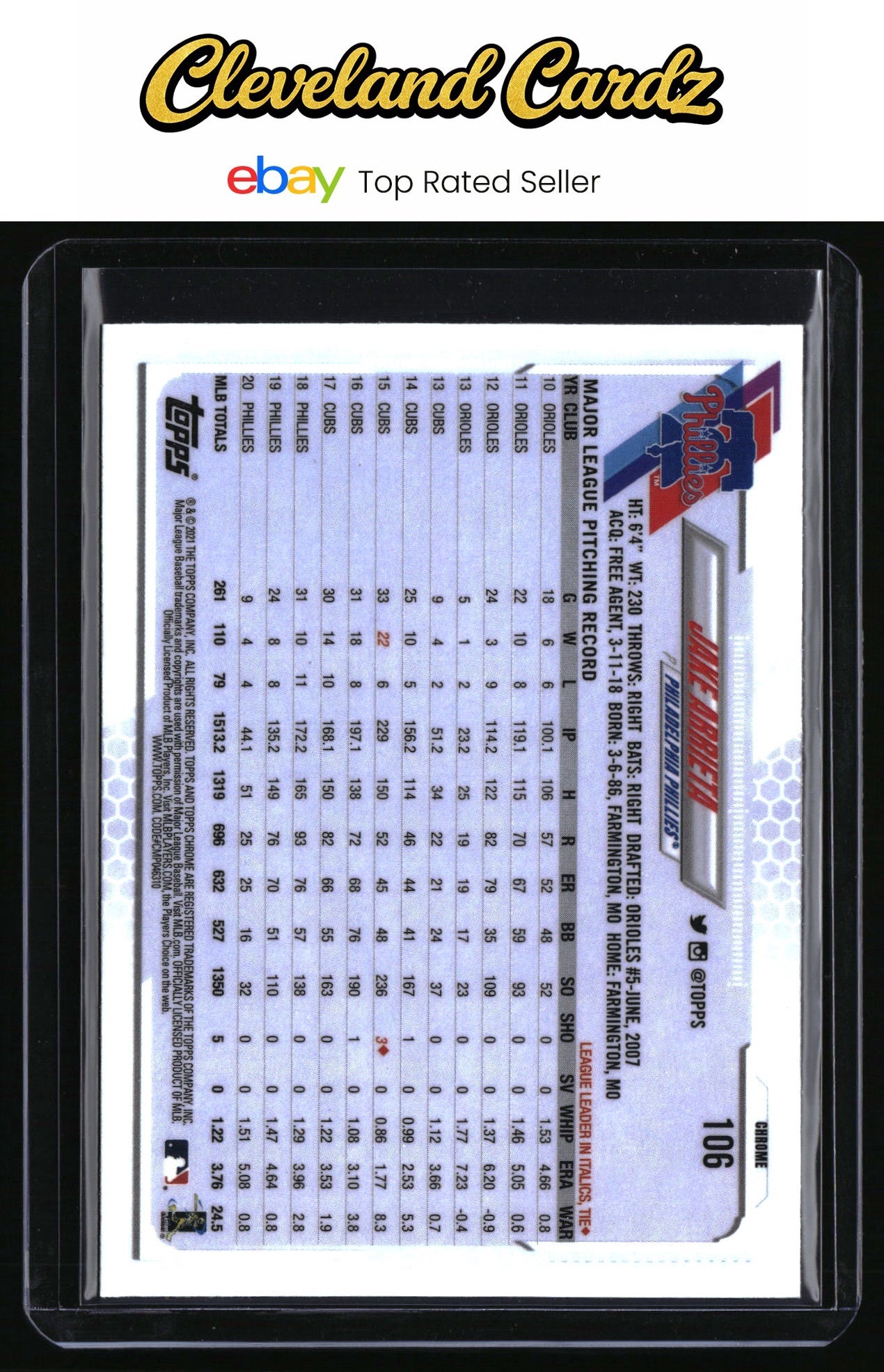 2021 Topps Chrome #106 Jake Arrieta Prism Refractor