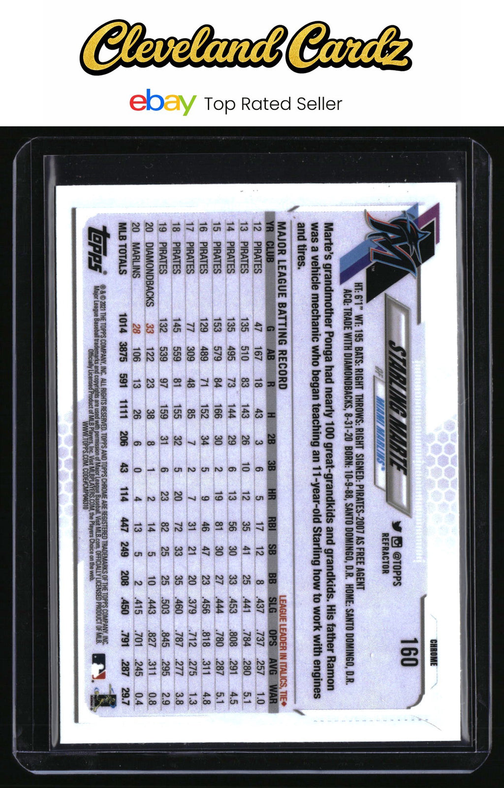 2021 Topps Chrome #160 Starling Marte Refractor