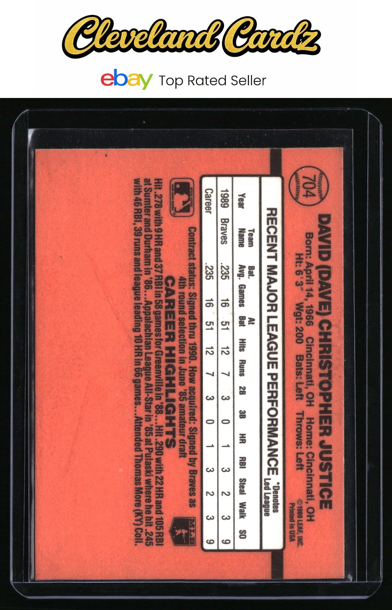 1990 Donruss #704 Dave Justice