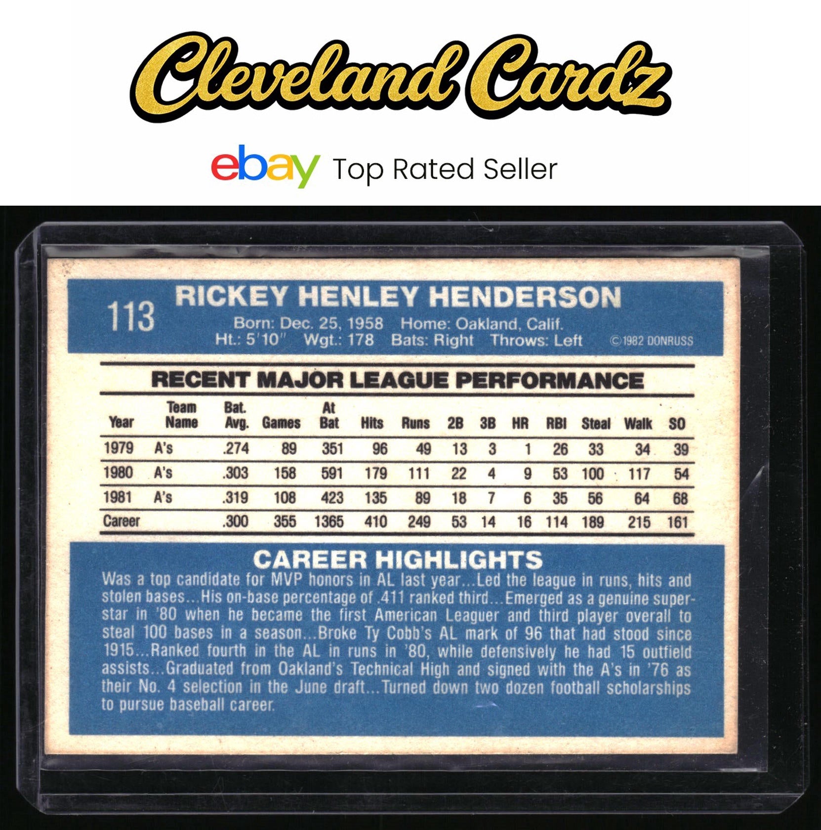 1982 Donruss #113 Rickey Henderson