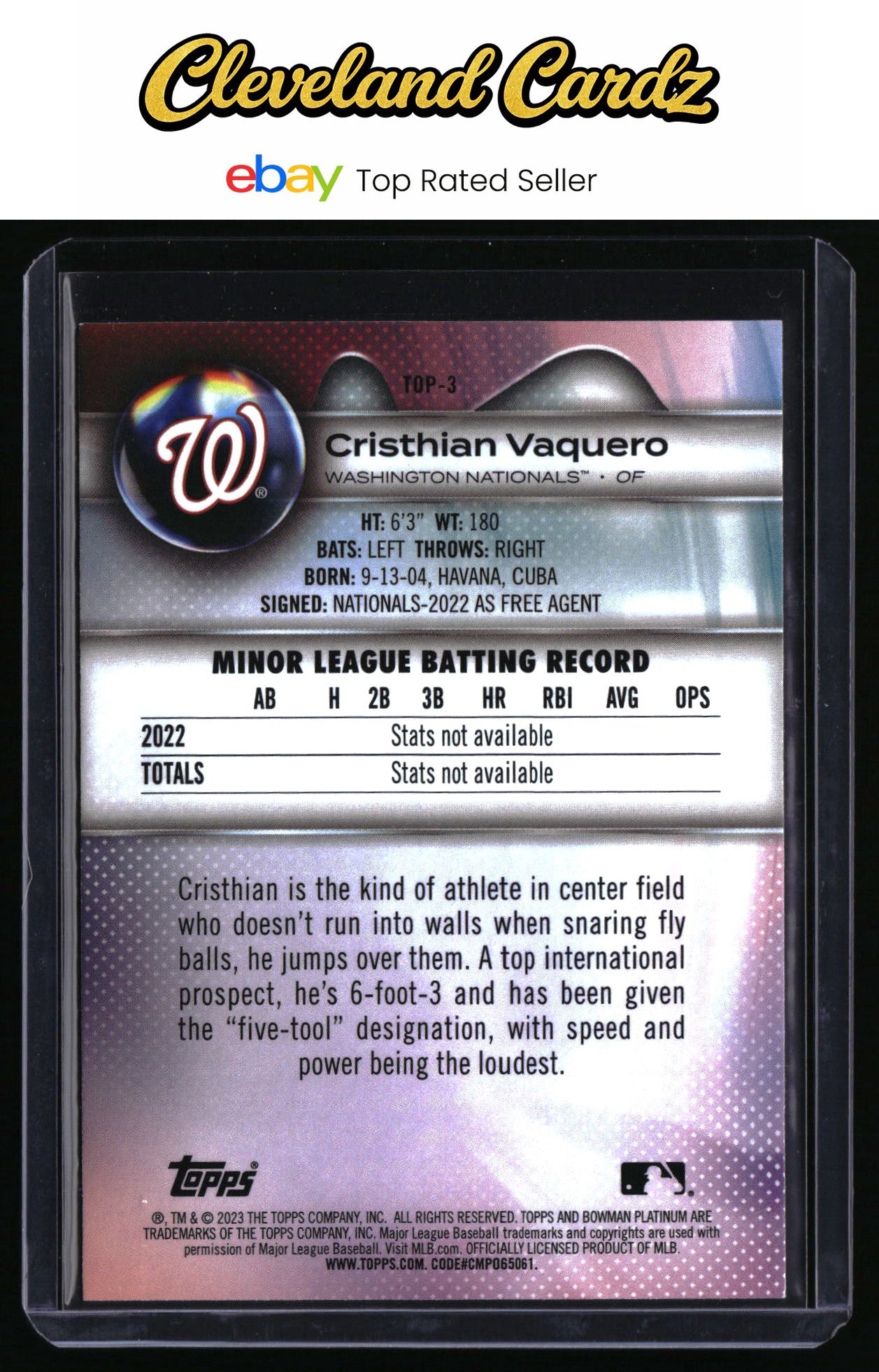 2023 Bowman Platinum #TOP-3 Cristhian Vaquero Top Prospects Ice Foil