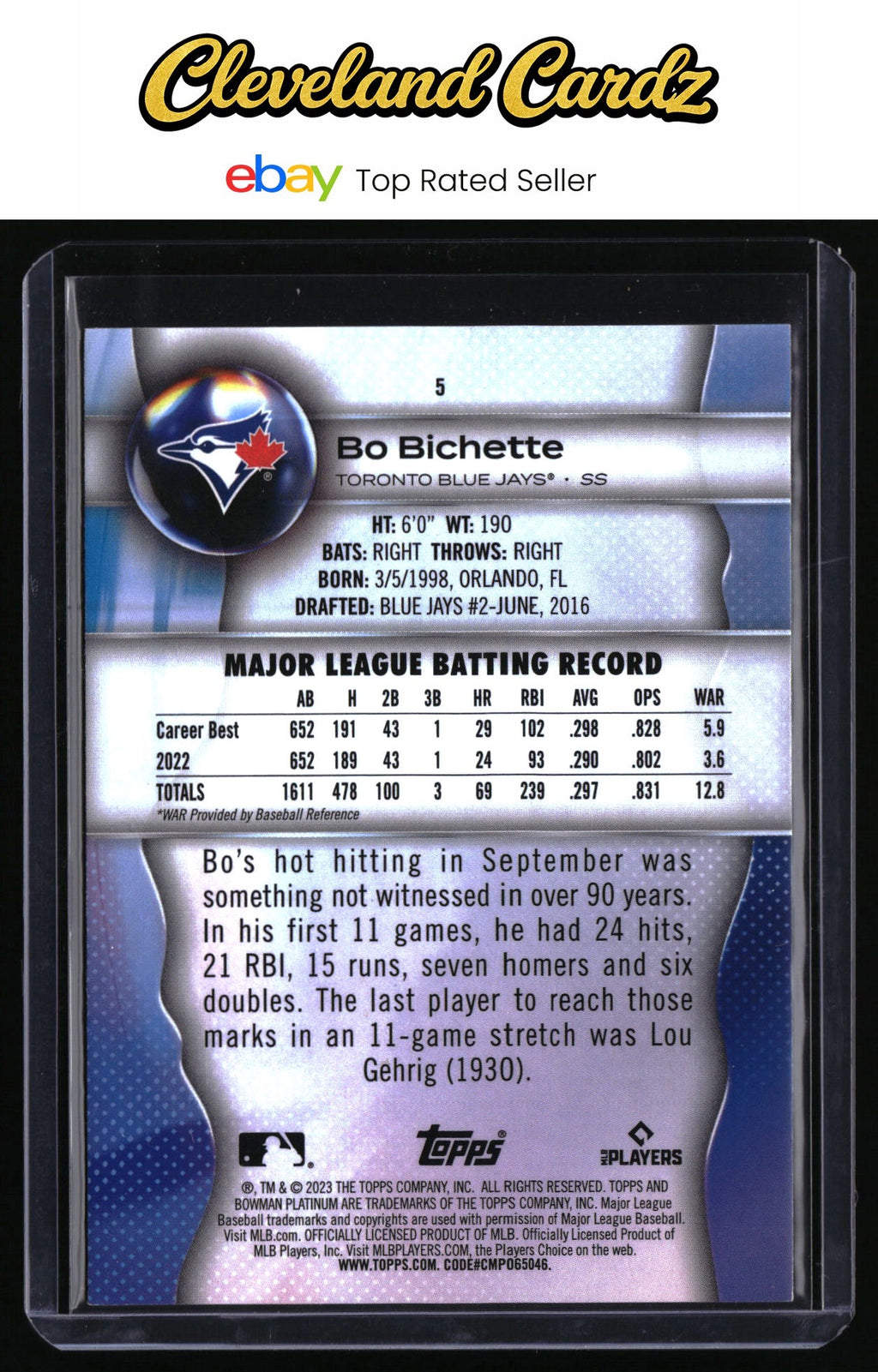 2023 Bowman Platinum #5 Bo Bichette
