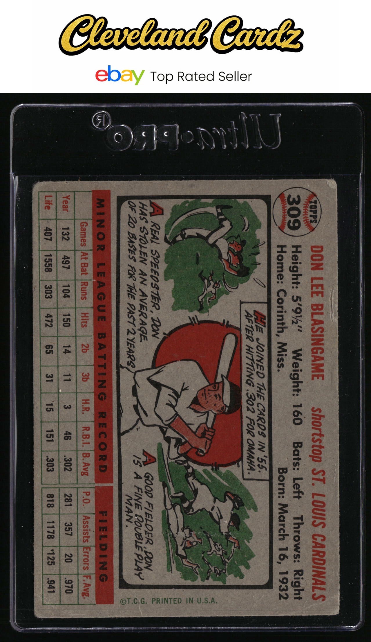 1956 Topps #309 Don Blasingame Rookie Card