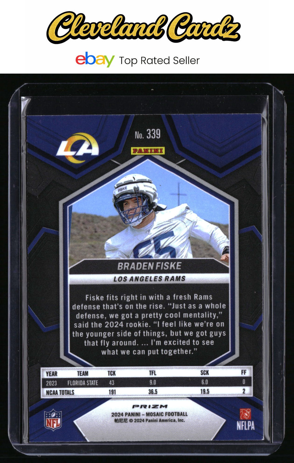 2024 Panini Mosaic #339 Braden Fiske Mosaic Green RC