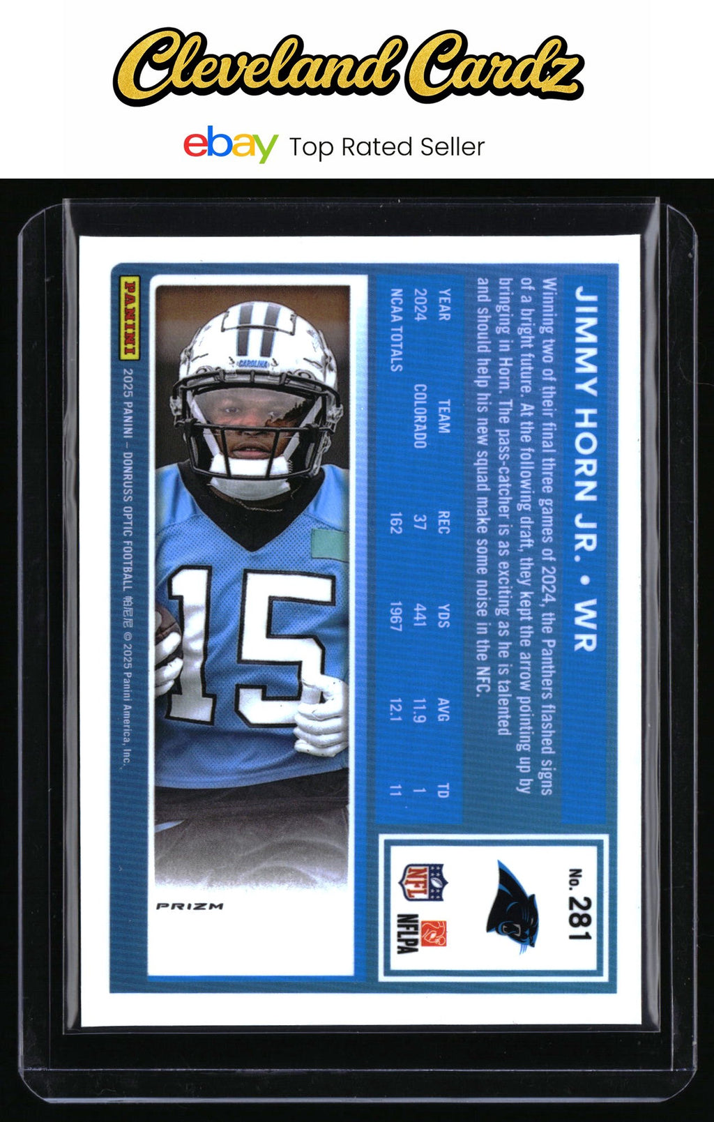 2025 Donruss Optic #281 Jimmy Horn Jr. Purple Scope RC