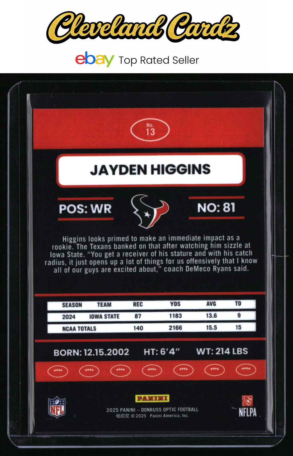 2025 Donruss Optic #13 Jayden Higgins 2015 Retro RC