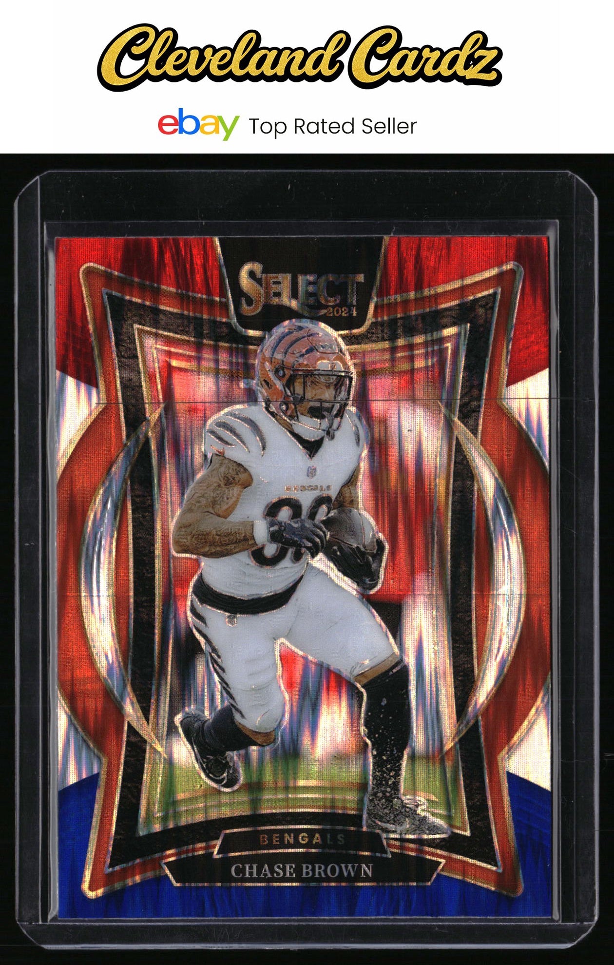 2024 Panini Select #18 Chase Brown Red & Blue Prizm Shock