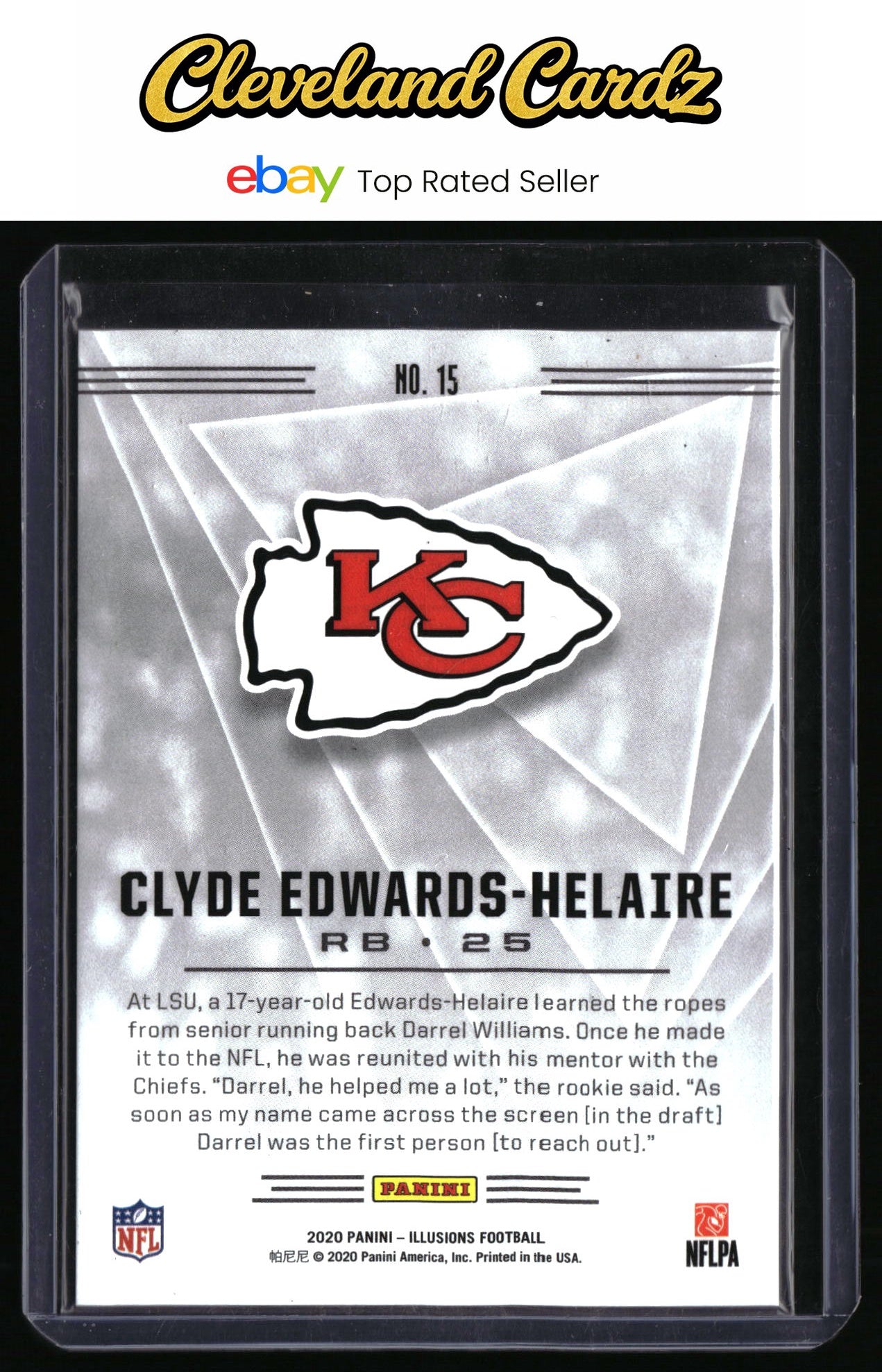 2020 Panini Illusions #15 Clyde Edwards-Helaire Trophy Coll. Light Blue #/199 RC