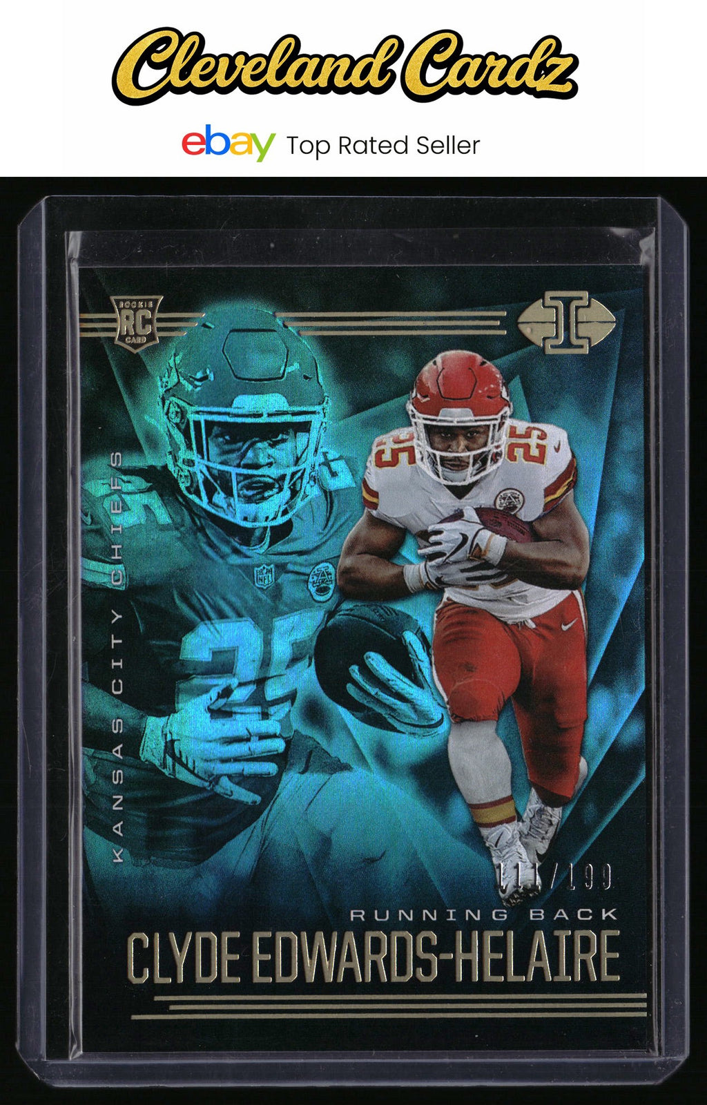 2020 Panini Illusions #15 Clyde Edwards-Helaire Trophy Coll. Light Blue #/199 RC