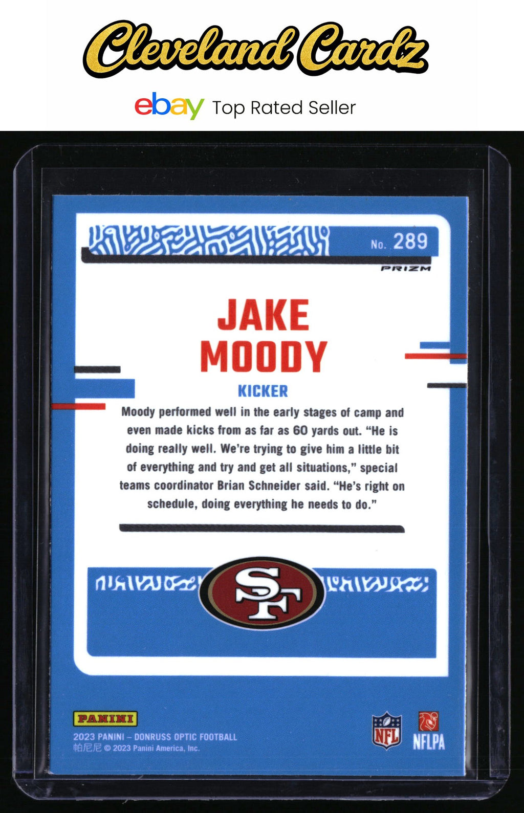 2023 Donruss Optic #289 Jake Moody Purple Shock RC